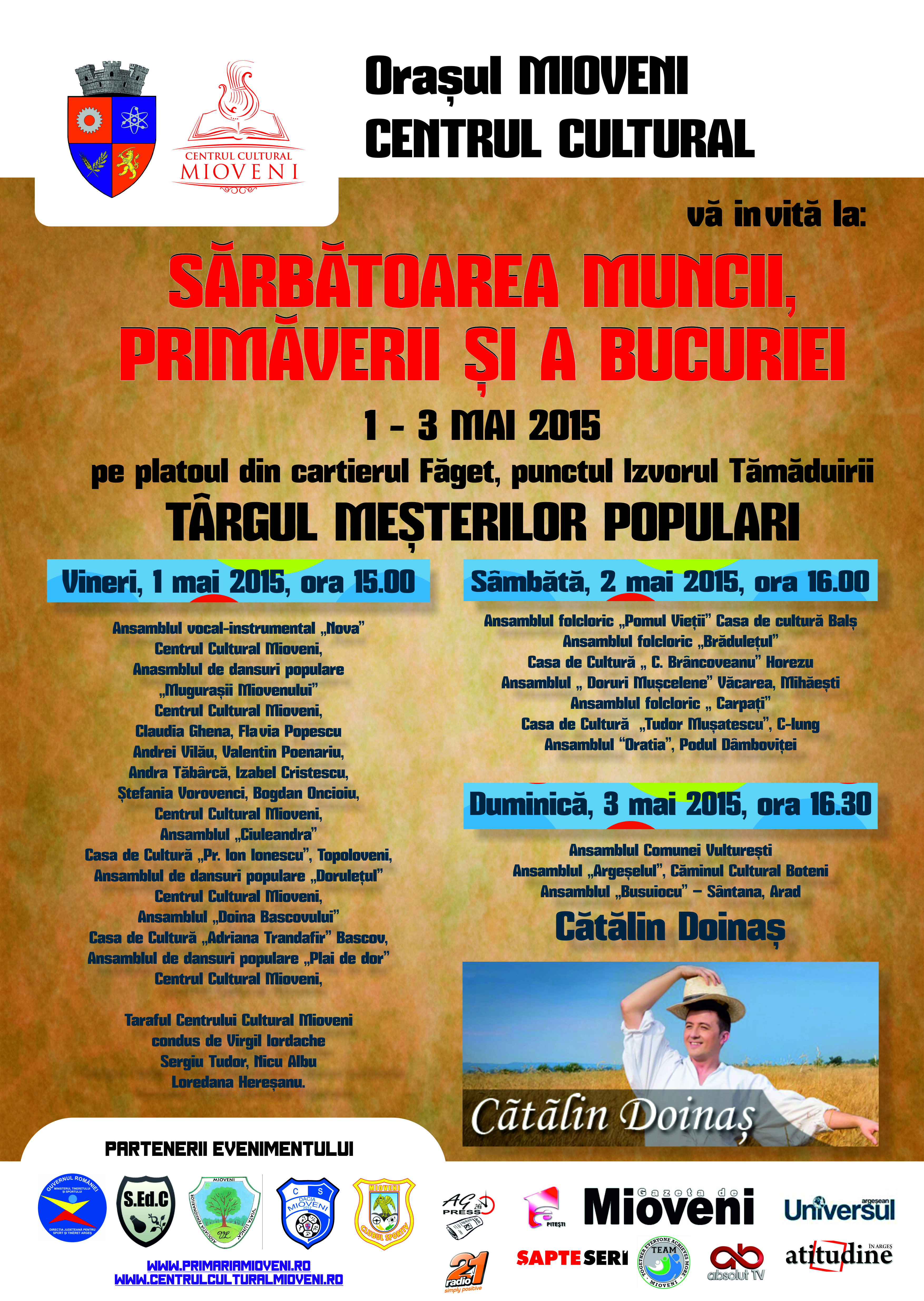 Spectacole de muzică populară la Mioveni, începând cu 1 Mai