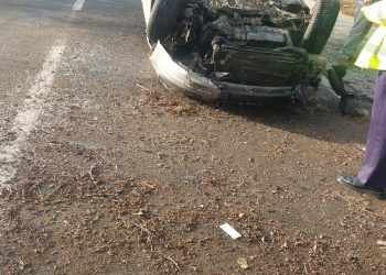 DN 73C, Valea Iaşului, accident uşor, cu un auto răsturnat