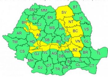 ANM a emis Cod galben de ploi în 18 județe din țară. HARTA zonelor vizate
