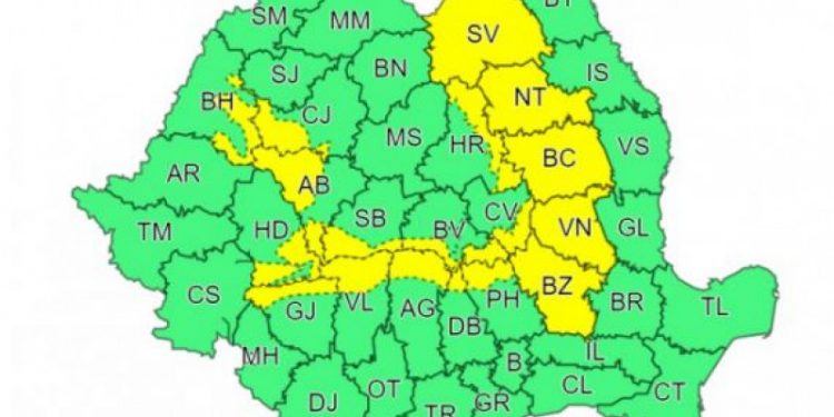 ANM a emis Cod galben de ploi în 18 județe din țară. HARTA zonelor vizate
