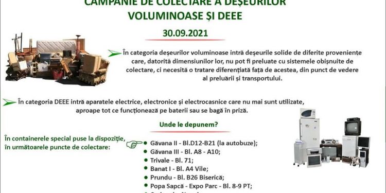 Peste o săptămână, are loc campania de colectare a deșeurilor voluminoase și DEEE!