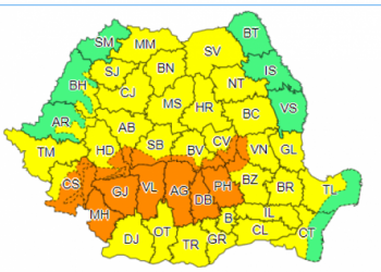 Meteorologii au emis avertizare Cod Portocaliu și Cod Galben de furtuni în aproape toată țara
