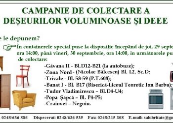 Peste două săptămâni are loc campania de colectare a deșeurilor voluminoase și DEEE!