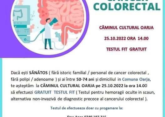 Oarja: Teste gratuite pentru diagnostic precoce al cancerului colorectal
