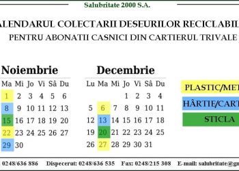 Mâine, 15 noiembrie, Salubritate 2000 SA colectează DOAR deșeurile din STICLĂ, de la abonații casnici din cartierul Trivale!