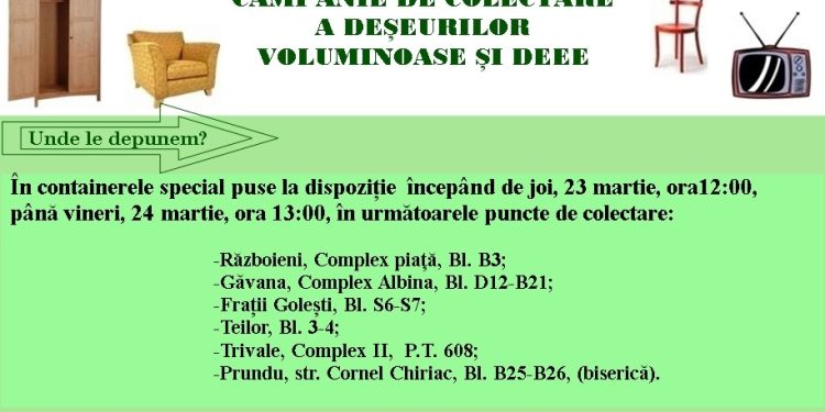 Campanie de colectare GRATUITĂ a deșeurilor voluminoase și DEEE, în Pitești!