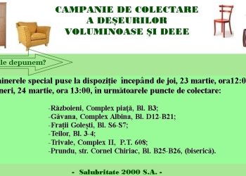 Săptămâna viitoare are loc campania de colectare GRATUITĂ a deșeurilor voluminoase și DEEE, în Pitești!