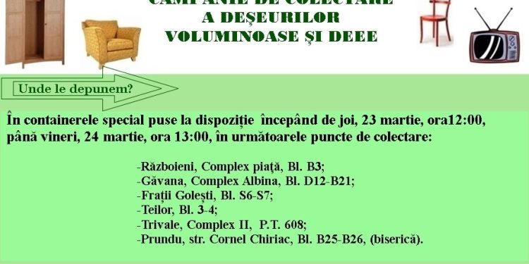 Săptămâna viitoare are loc campania de colectare GRATUITĂ a deșeurilor voluminoase și DEEE, în Pitești!