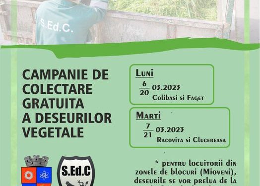 Calendar pentru colectarea deșeurilor vegetale la Mioveni