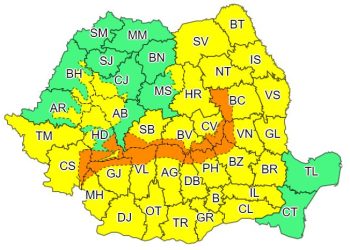 Cod galben de vreme deosebit de rece şi precipitaţii însemnate, în majoritatea regiunilor, în următoarele zile