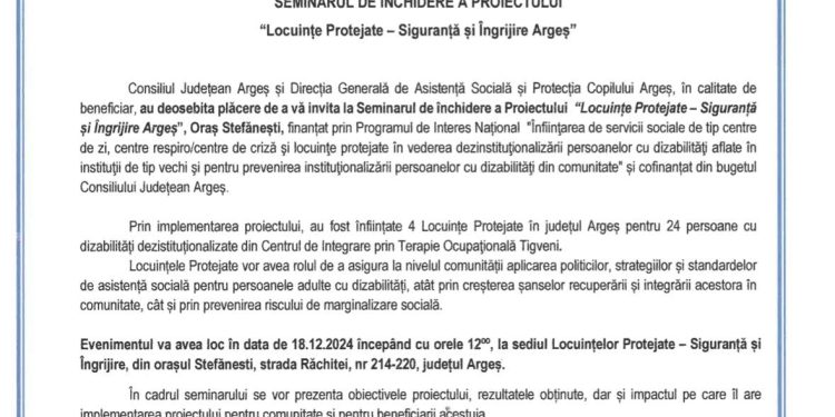 Seminar de închidere a proiectului Modernizarea și dotarea Centrului de Servicii de Recuperare Neuromotorie de Tip Ambulatoriu Mioveni