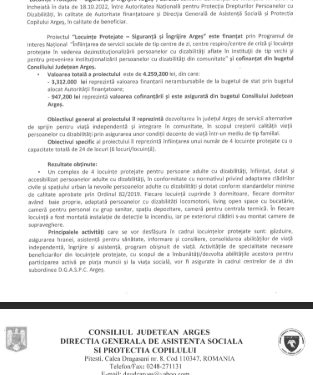 Direcția Generală de Asistență Socială și Protecția Copilului Argeș anunță finalizarea proiectului „Locuințe Protejate – Siguranță și Îngrijire Argeș”
