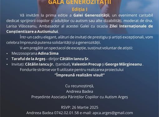 “Gala Generozității” – Ediția I, eveniment caritabil organizat cu prilejul Zilei Internaționale de Conștientizare a Autismului