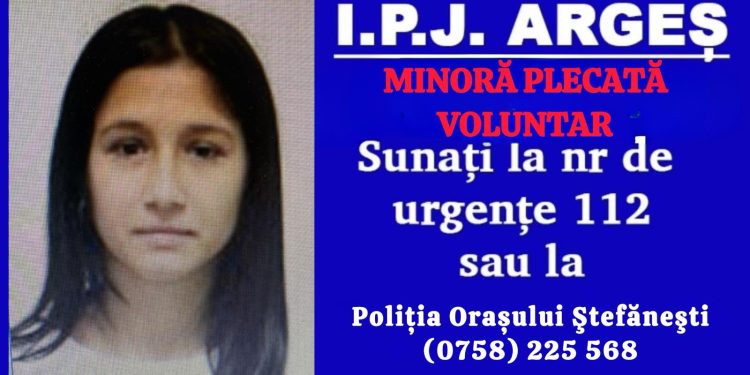 Minoră dispărută de la domiciliul din Ștefănești