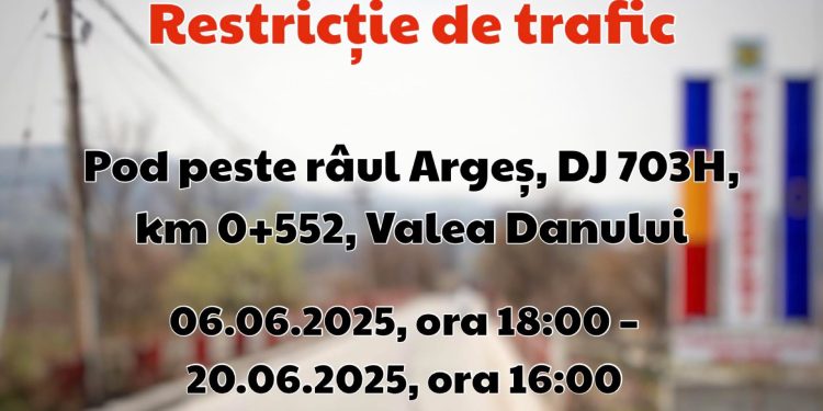 Se prelungeste închiderea circulației pe podul peste râul Argeș, de pe DJ 703H, km 0+552, Valea Danului