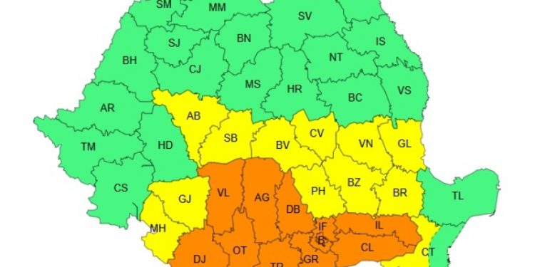 Cod portocaliu și galben de ploi torențiale și caniculă în următoarele ore în România