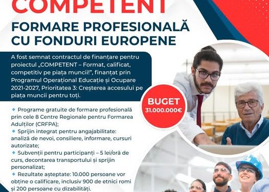 ”COMPETENT” – Un nou proiect de formare profesională cu fonduri europene. Investim în competențe!