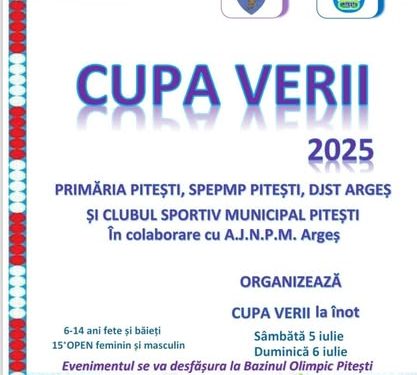 Cupa Verii 2025 – competiție de înot pentru copii și tineri, la Pitești!