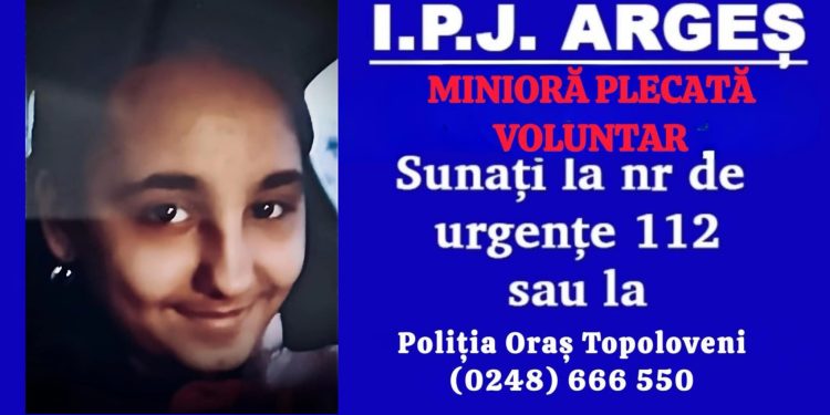 Minoră de 13 ani plecată voluntar din Topoloveni