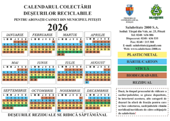 Graficul de colectare a deșeurilor reciclabile în municipiul Pitești – 2026