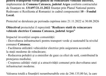 Comuna Căteasca anunță finalizarea proiectului „Realizare stații de reîncărcare vehicule electrice”