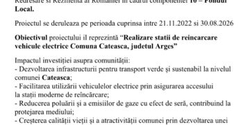 Comuna Căteasca anunță finalizarea proiectului „Realizare stații de reîncărcare vehicule electrice”