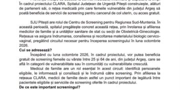 Vești bune pentru femeile din Argeș! Screening gratuit pentru cancerul de col uterin, din octombrie